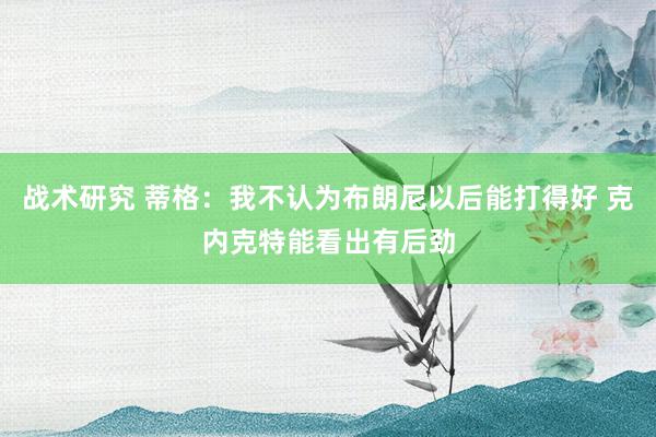 战术研究 蒂格：我不认为布朗尼以后能打得好 克内克特能看出有后劲