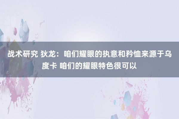 战术研究 狄龙：咱们耀眼的执意和矜恤来源于乌度卡 咱们的耀眼特色很可以