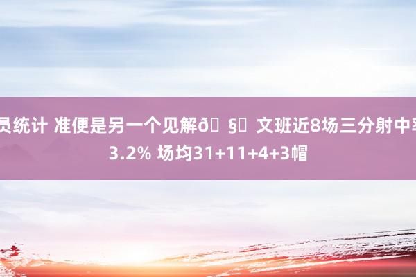 球员统计 准便是另一个见解🧐文班近8场三分射中率43.2% 场均31+11+4+3帽