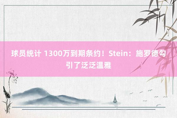 球员统计 1300万到期条约！Stein：施罗德勾引了泛泛温雅