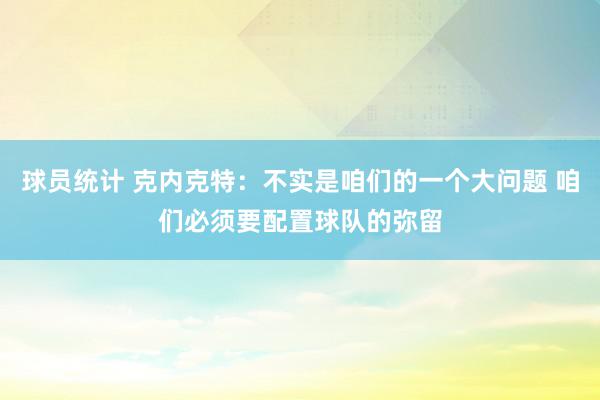 球员统计 克内克特：不实是咱们的一个大问题 咱们必须要配置球队的弥留