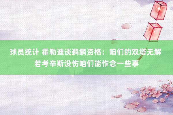 球员统计 霍勒迪谈鹈鹕资格：咱们的双塔无解 若考辛斯没伤咱们能作念一些事