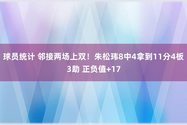 球员统计 邻接两场上双！朱松玮8中4拿到11分4板3助 正负值+17